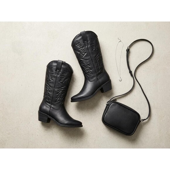 Steve Madden Western Women Size 8 Black Pointed Toe Leather Cowgirl Boots NEW